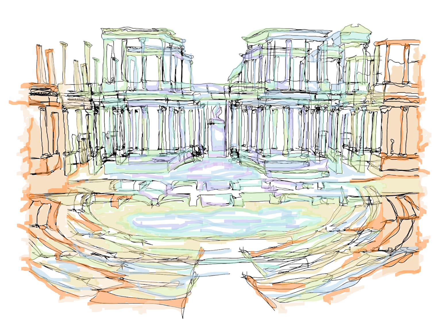 Dibujo del teatro romano de Mérida